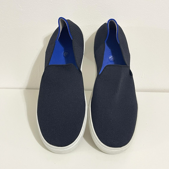Rothy's The Original Slip On Sneaker Size 9 Black Blue Ankle Stripe Washable - Picture 2 of 16